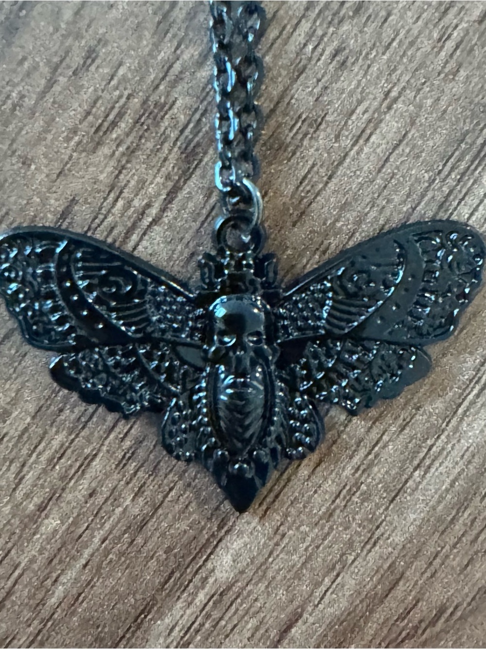 Hot Topic Black Moth Skull Pendant Necklace